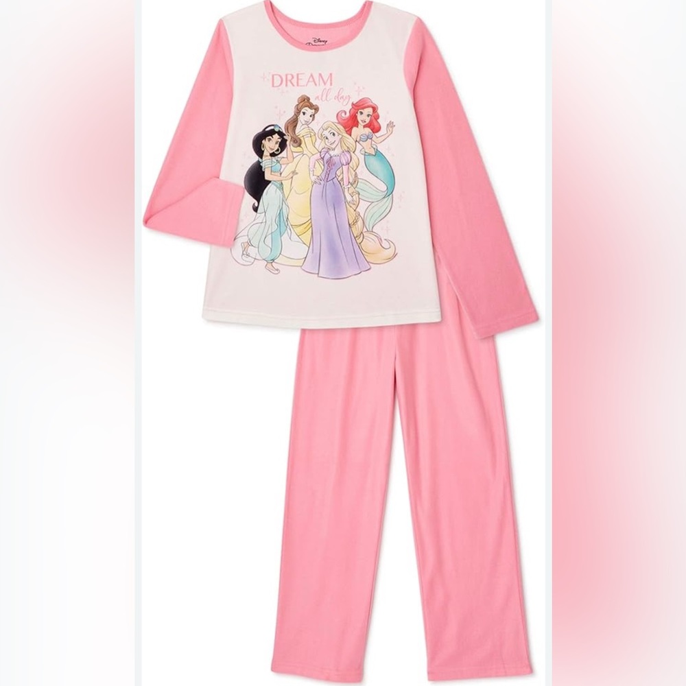 Disney Princess Girls 2pc Pajama Set Size 7/8 Fleece Elastic Waist Straight